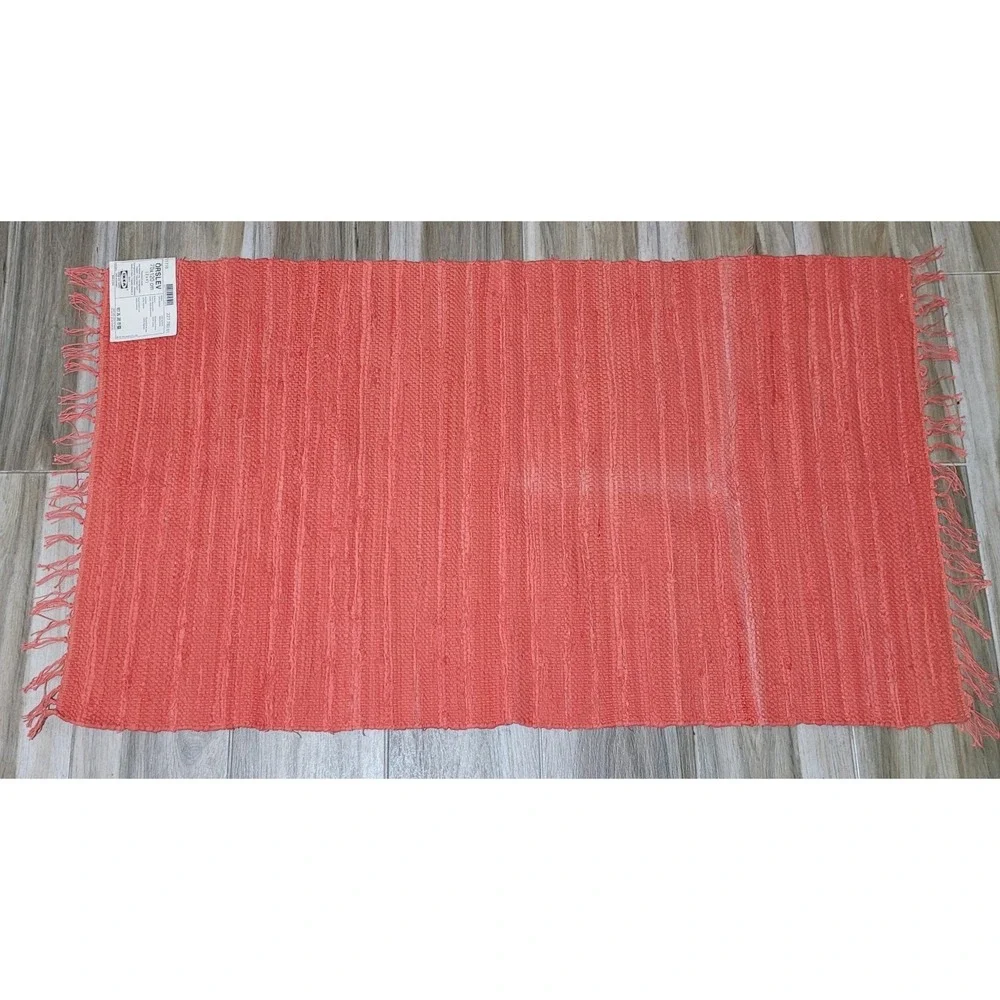 IKEA Orslev Rug 2x4 Coral Cotton Woven Tassel Throw‎ Area Rug New Tag READ